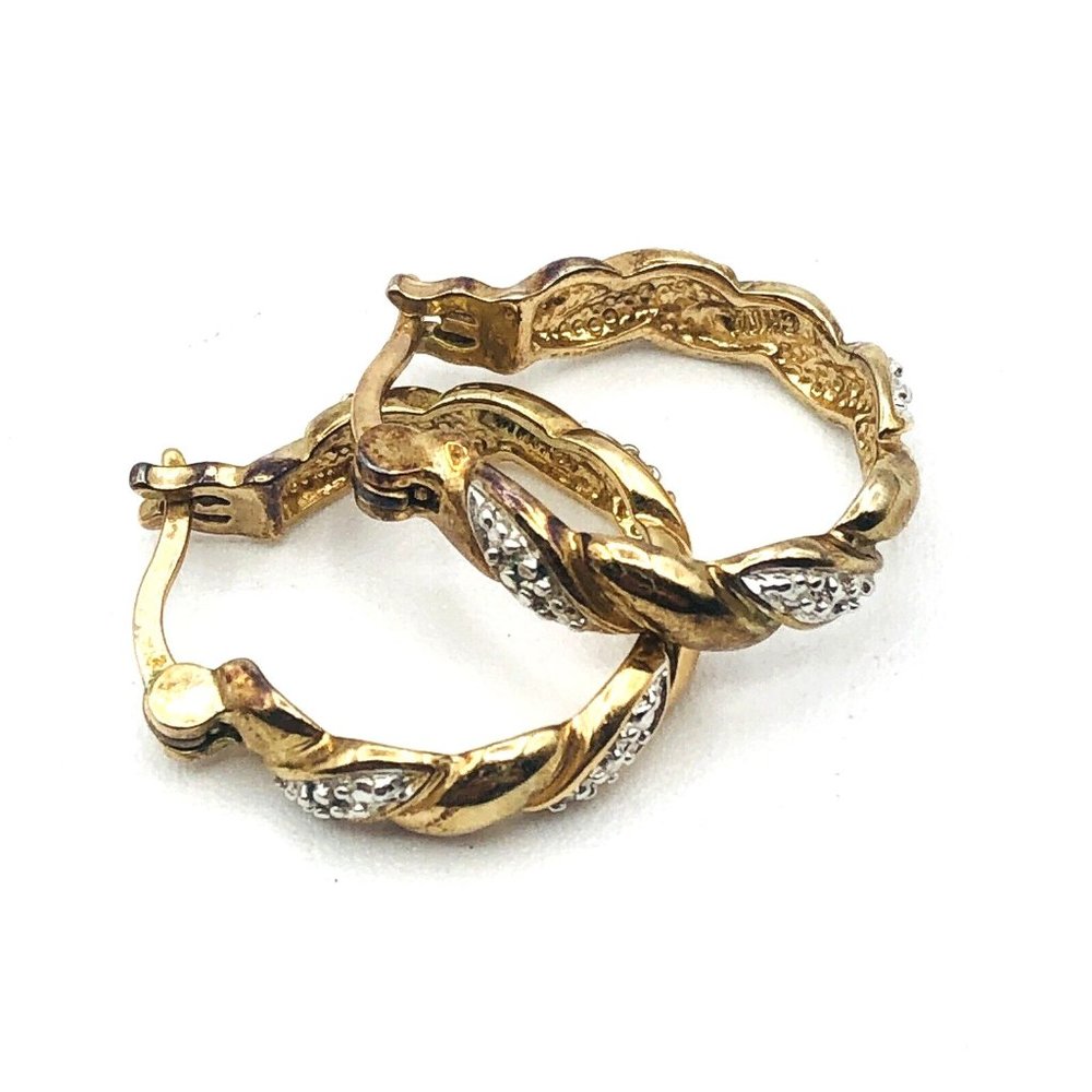 Vintage Gold Vermeil Earrings 925 Sterling Silver Hinged Hoops 1"